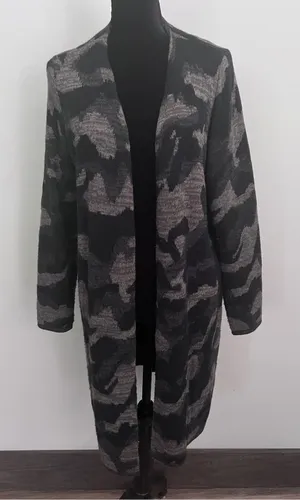 Apt 9 Womens Camo Open Front Cardigan Black Grey Camouflage Knit Sweater Large thumbnail 1