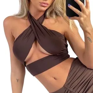 Tiger Mist Brown Cross Tie Halter Neck Archie Top‎ Size XS thumbnail 1