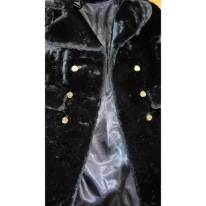 Vintage Faux Women Fur Coat Double Breasted Gold Clover Buttons Long Length M-L thumbnail 3
