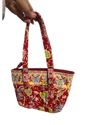 Vera Bradley Like Small Quilted Tote Bag Red Floral Paisley‎ Mesa Red Zipper Handbag thumbnail 1