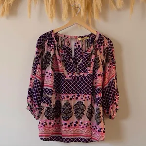 Persaman NY Boho Blouse Size L – Vibrant Artistic Print, EUC Pink Size L thumbnail 7