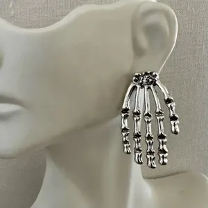 Silver tone Skeleton Hand Earrings thumbnail 1