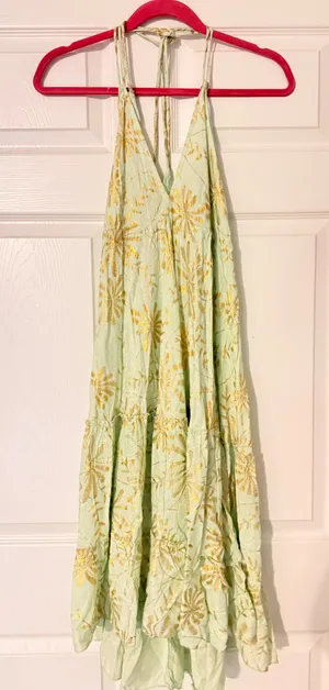 Green gold flowy dress thumbnail 2