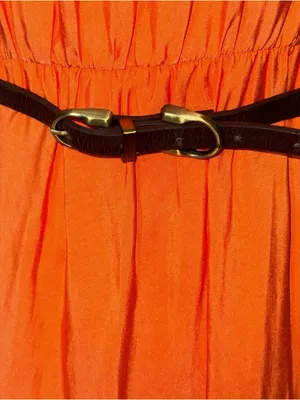Max and Cleo Boho Western Orange Coral Strapless Dress With Belt And Handkerchief Hem Medium thumbnail 2