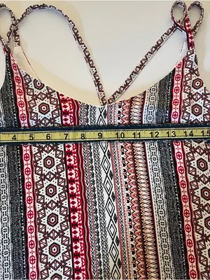 Pink Rose Striped Boho V-Neck Spaghetti Strap Dress - Red, Brown, Gray thumbnail 7