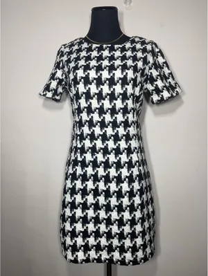 Kling Houndstooth Mini Shift Dress Vtg Old Money Minimal 6 thumbnail 2
