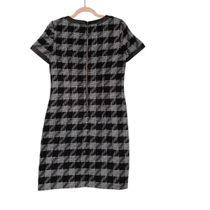 Karl Lagerfeld Paris Houndstooth Sheath Dress Faux Leather‎ Trim Black White 6 thumbnail 7