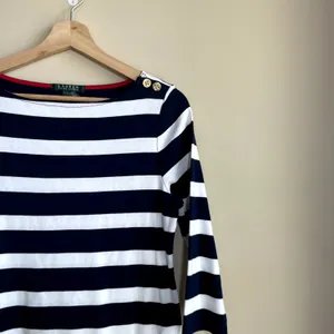 Lauren Ralph Lauren navy white red striped sailor boat neck midi dress women's M thumbnail 2