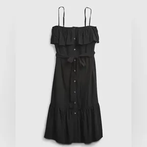Gap Button Front Ruffle Cami True Black‎ Sleeveless Midi Dress No Belt - S NWT thumbnail 2