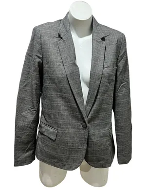 Zara Basic Women's XL Gray Plaid Blazer Mid thumbnail 1