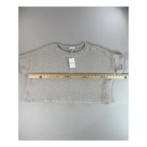 Gilli Sweater Size L Beige Open Knit Short Sleeve Cropped Boxy Round Neck NWT thumbnail 5