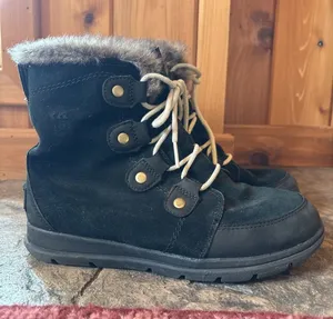Sorel Explorer Joan Women's 8.5 Waterproof Black Suede‎ Faux Fur Winter Boots thumbnail 1