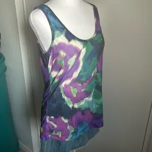 Express Women’s Rhinestone Embellished Floral Vibrant Watercolors Print Tank Top thumbnail 3