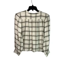 Wilfred Free Puff Sleeve Button Front Window Pane Plaid Top Size Medium thumbnail 3