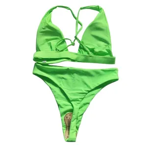 Neon Green High Waisted Thong Bikini Set Medium thumbnail 7