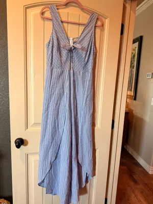 Altar’d State Blue White Striped Tie Front Jumpsuit Size S Wide Leg Cotton thumbnail 2