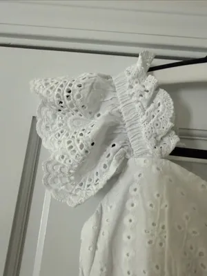 Made in Italy White Eyelet Ruffle Strap Bustier Cinched Line Dress 100% Cotton thumbnail 3