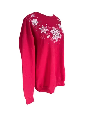Jerzees Nublend red long sleeve crewneck snowflake print pullover sweatshirt L thumbnail 2