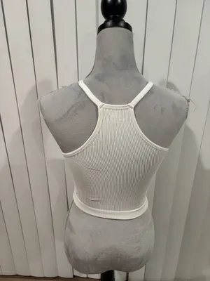 Women's White Ribbed Tank Top, Sz s thumbnail 2