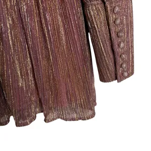 Retrofete Dani Pink Gold Lurex Long Sleeve V-Neck Mini Dress Size Small thumbnail 12