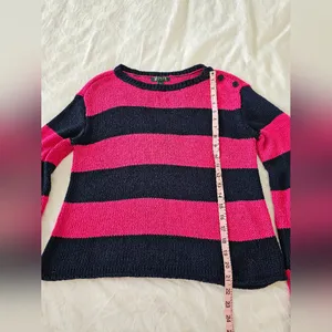 Lauren Ralph Lauren Pink & Navy Striped Button Shoulder Sweater – Size M thumbnail 8