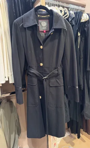 Vince Camuto Black Belted Trench Coat with Gold Buttons thumbnail 1