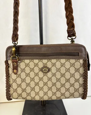 Gucci Beige and Brown GG Canvas Crossbody Bag with braid trim thumbnail 1