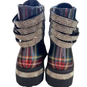 Jessica Simpson Ebrina Tartan Red Green Black Rhinestone Embellished Combat Boot thumbnail 4