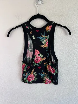 Alice + Olivia Women's Melva Black Floral Print Racerback Crop Tank Top Stretch thumbnail 5
