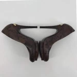Tory Burch Brown Snakeskin Leather Platform Pumps Gold Logo Heel Size‎ 5.5M thumbnail 6