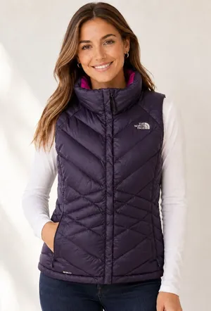 The North Face Women's Small Purple 550 Down Chevron Quilted Vest Pink Lining thumbnail 1