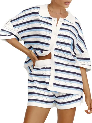 Stripe Coverup / Lounge Set Size medium Blue thumbnail 1