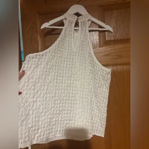 White Textured Sleeveless Halter Top thumbnail 2