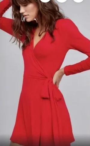 Free People Beach Red Wrap Tie Dress Women’s Large thumbnail 1