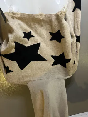 Social Collision Sweater Womens Sm/Med Beige Star Hooded Distressed Cropped thumbnail 7