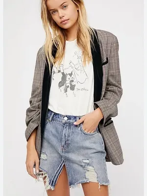 We The Free Relaxed & Destroyed Light Blue Distressed Denim Mini Skirt Classic thumbnail 6