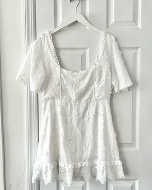 Showpo White Lightweight Fancy A Spritz Square Neck Embroidered Mini Dress 12 US thumbnail 2