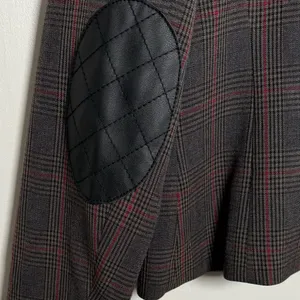 Willi Smith blazer wmns 8 Glen‎ plaid red gray faux leather collar single button thumbnail 11