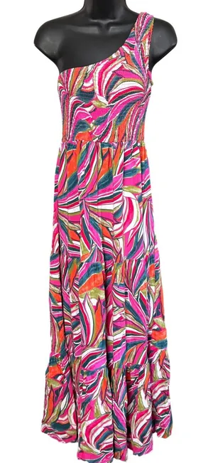 Abel The Label Anthropologie Kelissa One Shoulder Maxi Dress‎ Sz M Multicolor thumbnail 1