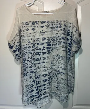 Lungo L'arno Short Sleeve Animal Print Tunic Top 100% Linen Sz 2X made in Italy‎ thumbnail 1