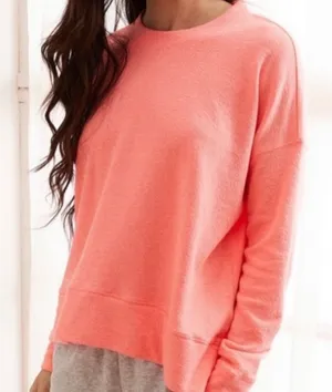 Aerie Sweatshirt Small Neon Coral Oversized Textured Terry Pullover Beach thumbnail 1