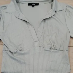 Lulu's Lookin' Flirty Sage Green Ribbed Collared Short Sleeve Crop Top thumbnail 6