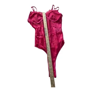 Pink Floral Lace Scalloped Sheer Lingerie Teddy Bodysuit Size S thumbnail 6