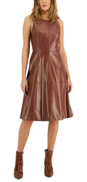 NWT I.n.c. International Concepts Fit & Flare Dress 10846069 2 Woodland Brown thumbnail 1
