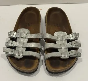 Birkie Birkenstock Florida 3 Strap Slip On‎ Sandal Silver Women's 7-7.5 EU 38 thumbnail 1