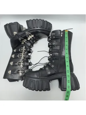Gothic Punk Black Platform Goth Boots with Bat Buckles Size 9 thumbnail 4