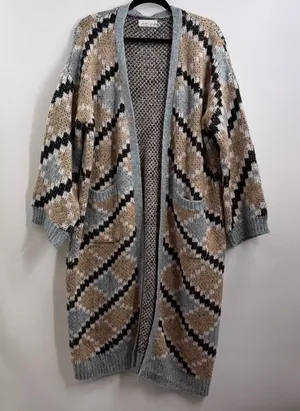 Petal + Pup Rasmus Cardigan M Geometric Longline Oversized Chunky Knit Duster thumbnail 1