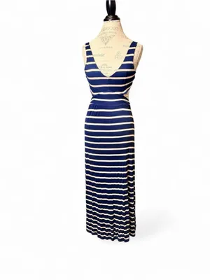 Vintage Havana Navy and White Striped Maxi Dress with Cutout Back thumbnail 2
