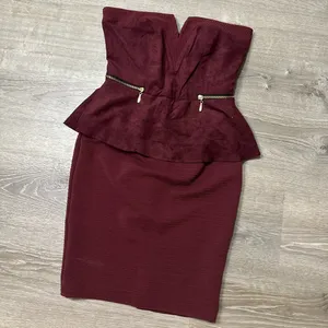 •Venus• Burgundy Peplum Dress thumbnail 2