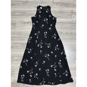 Vintage Jones New York Dress Womens 10 Black Chiffon Floral Maxi Y2K Fairy‎ Goth thumbnail 9